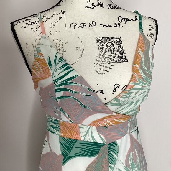 Blue Blush Tropical Print Jumpsuit Sleeveless Spaghetti Straps Cropped Wide Leg - Picture 2 of 15